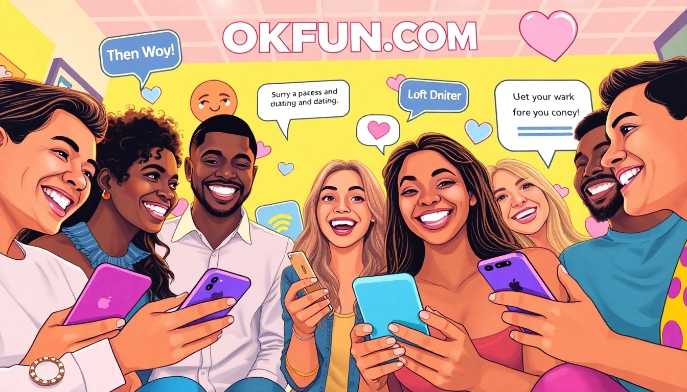 Engaged diverse individuals enjoying the features of OKFUN.COM, illustrating modern dating dynamics.