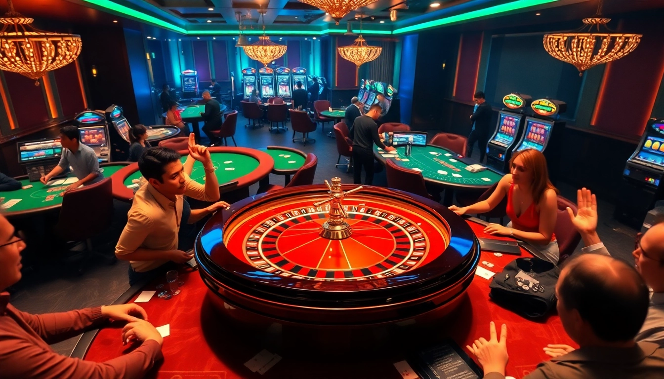Experience the excitement of nhà cái BL555 with players enjoying high-stakes gambling at a luxurious casino.