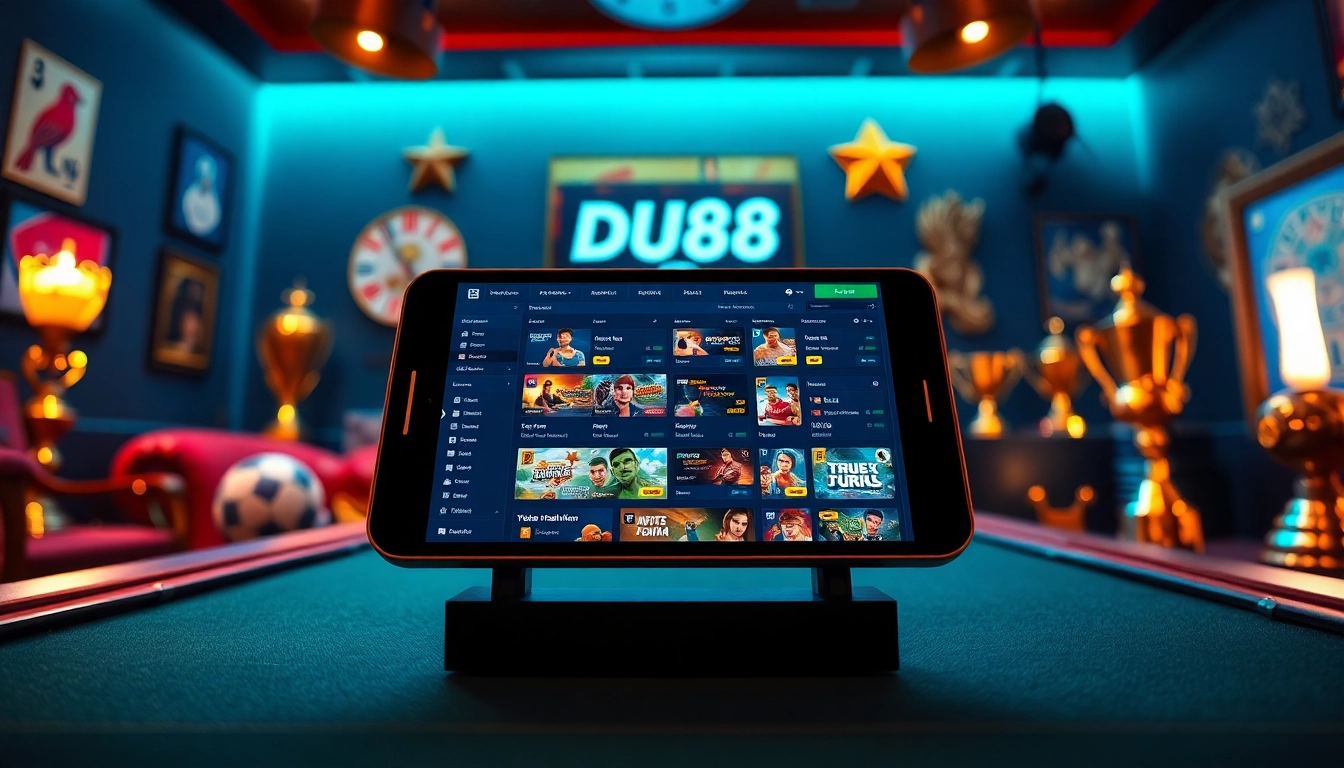 Experience high-stakes online betting with du88 on a modern device, showcasing vibrant game options and an exciting atmosphere.