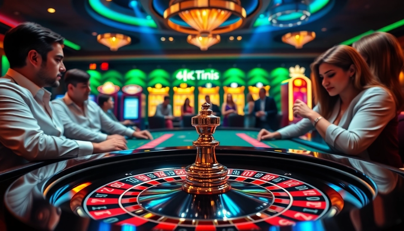 Players enjoying a thrilling game at 8kbet casino featuring roulette and poker chips.