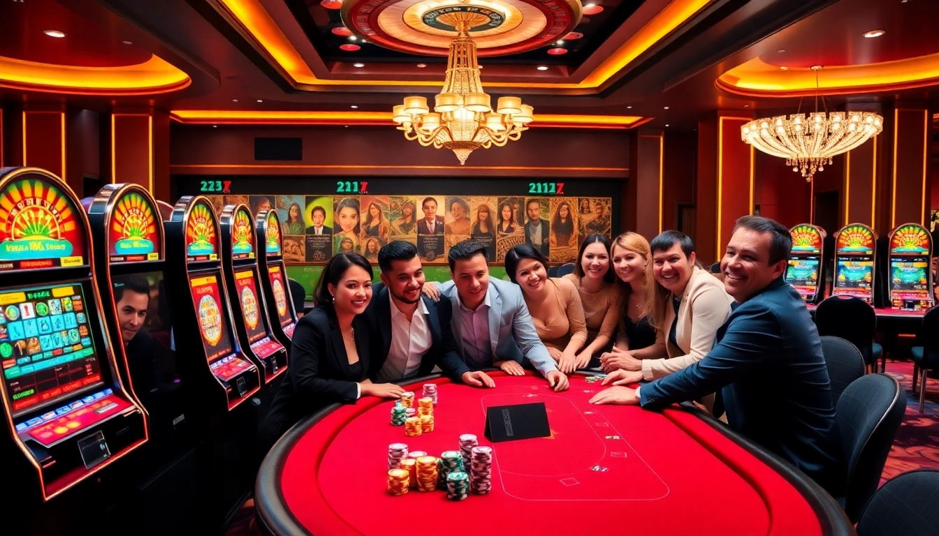 Players are strategizing at a vibrant casino table, captured in a scene representing 98win3h.blog's thrilling gambling experience.