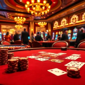 KJC-themed poker table with luxurious casino elements, enhancing excitement for gamblers.