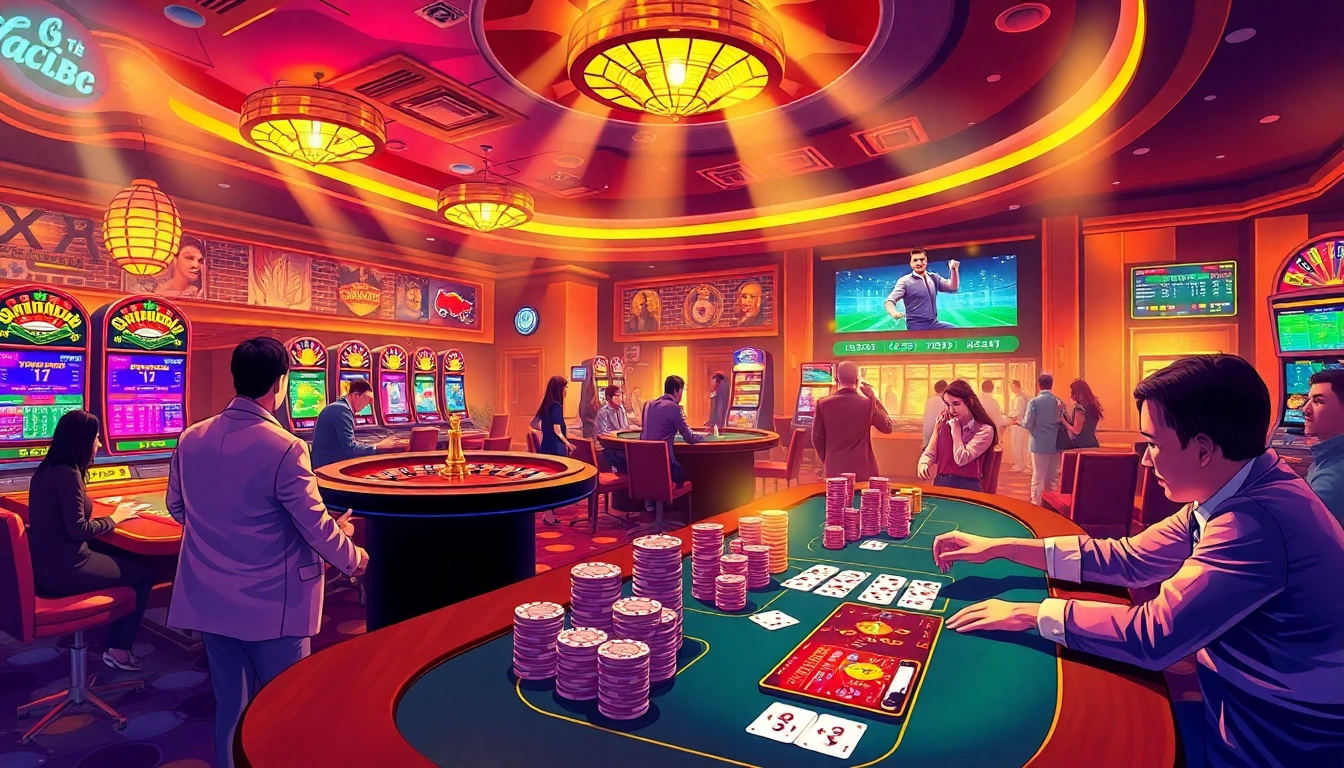 Players experiencing the thrill of betting at XX88's vibrant casino scene with live action.