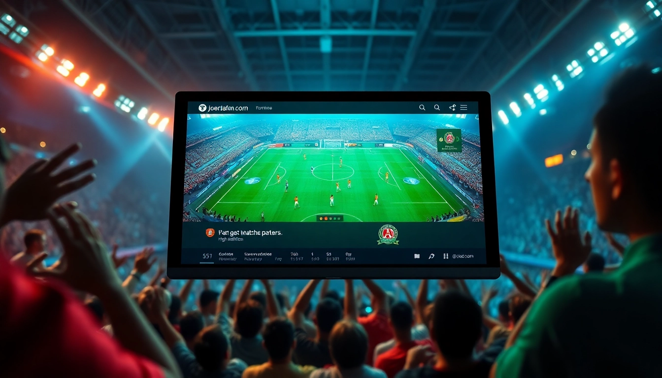 Experience live football streaming at joemadfan.com with a vibrant interface showcasing community engagement and match excitement.