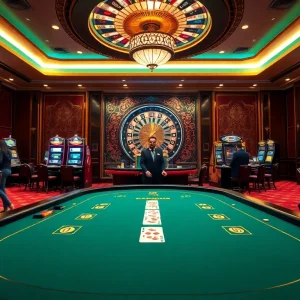 Players enjoying blackjack and slot machines at https://lc88.art/, showcasing vibrant casino excitement.