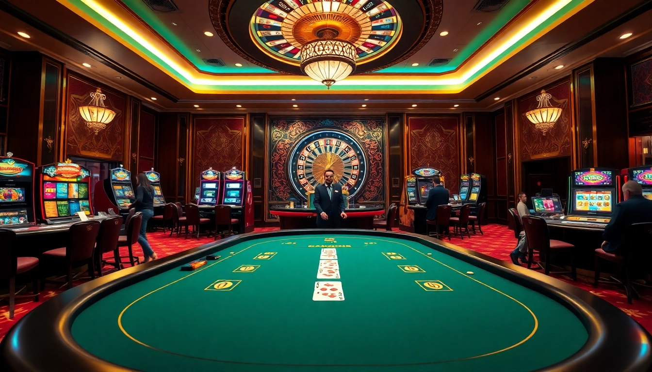 Players enjoying blackjack and slot machines at https://lc88.art/, showcasing vibrant casino excitement.