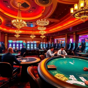 Experience the thrill of gambling with lc88 at an exciting casino featuring vibrant tables and slot machines.