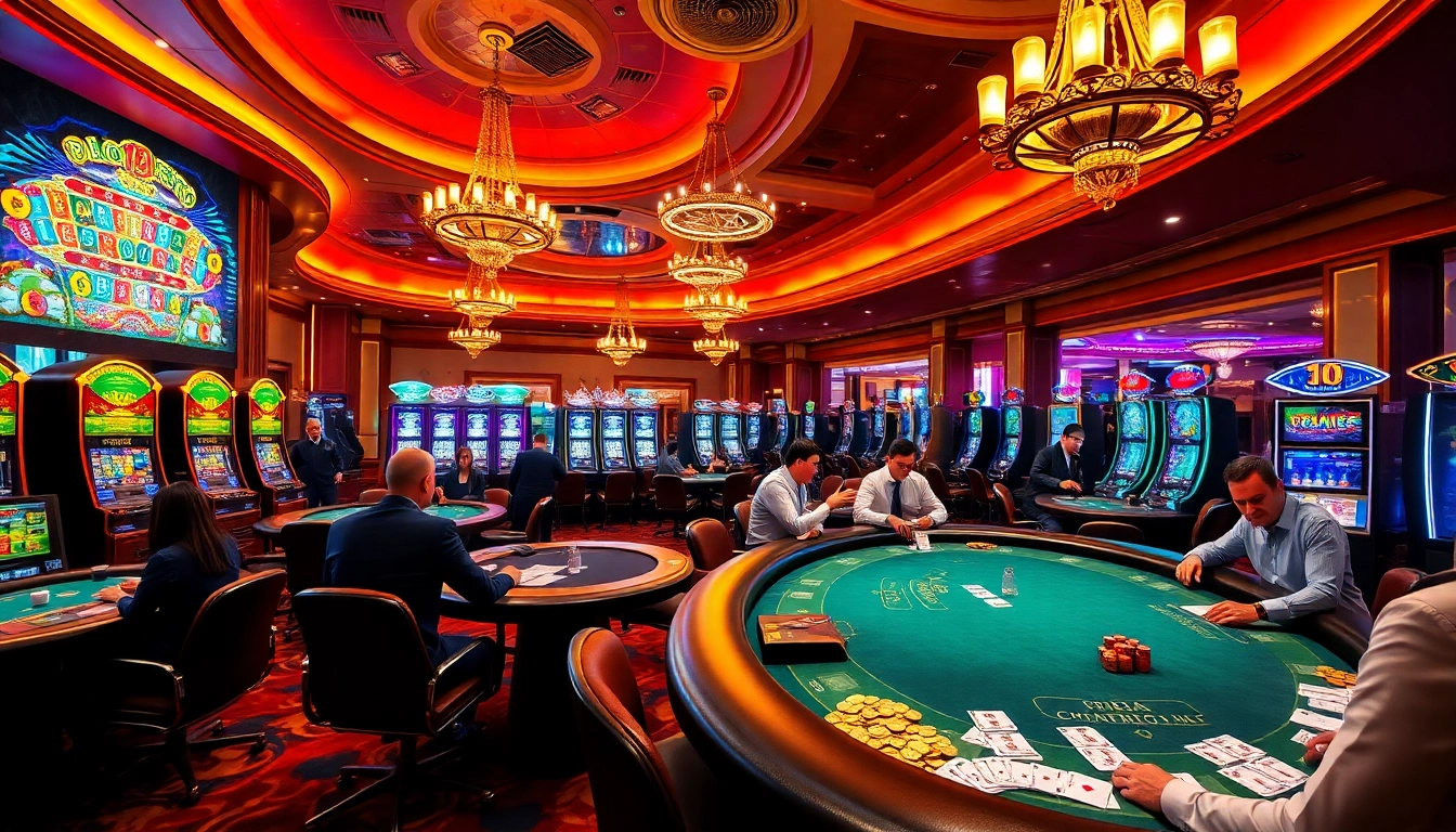 Experience the thrill of gambling with lc88 at an exciting casino featuring vibrant tables and slot machines.