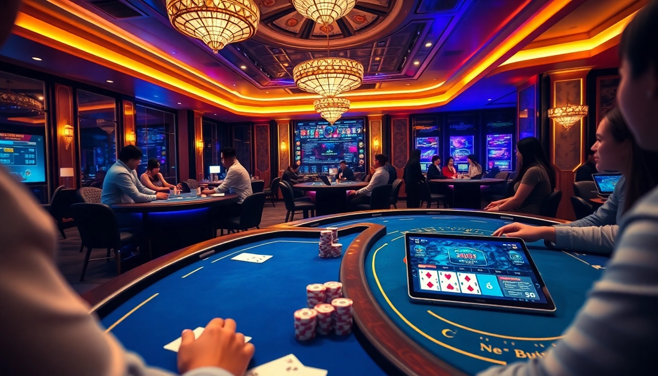 Exciting gameplay scene at W88.nyc showcasing Baccarat and Blackjack tables with engaging players.