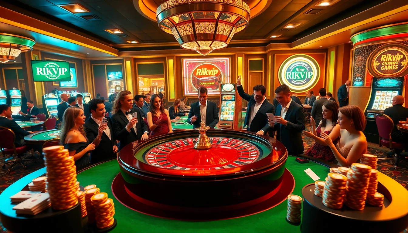 Rikvip players enjoying a high-stakes casino game at a luxurious roulette table.