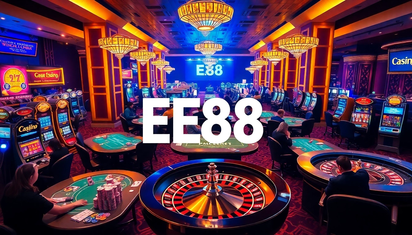 Players enjoying various games at an EE88 casino table, immersed in an exciting gambling atmosphere.