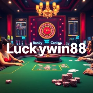 Experience the excitement of Luckywin88 with vibrant casino tables and luxury betting scenes.