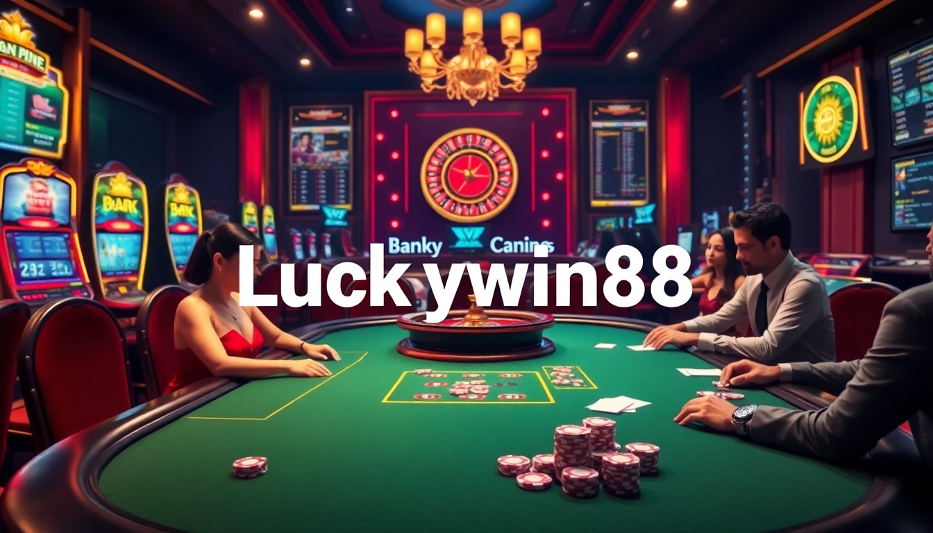 Experience the excitement of Luckywin88 with vibrant casino tables and luxury betting scenes.