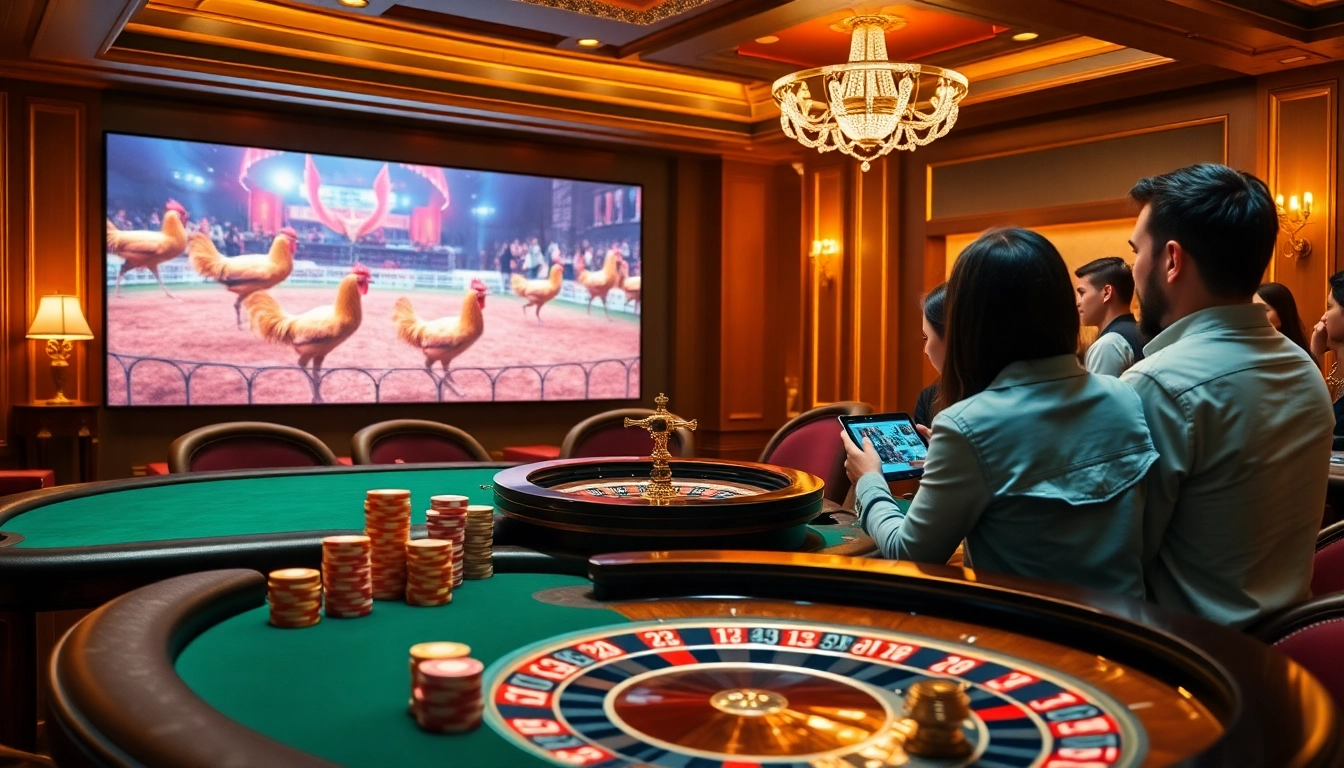 Engaging gameplay at SV388 com showcasing poker chips and a thrilling roulette wheel.