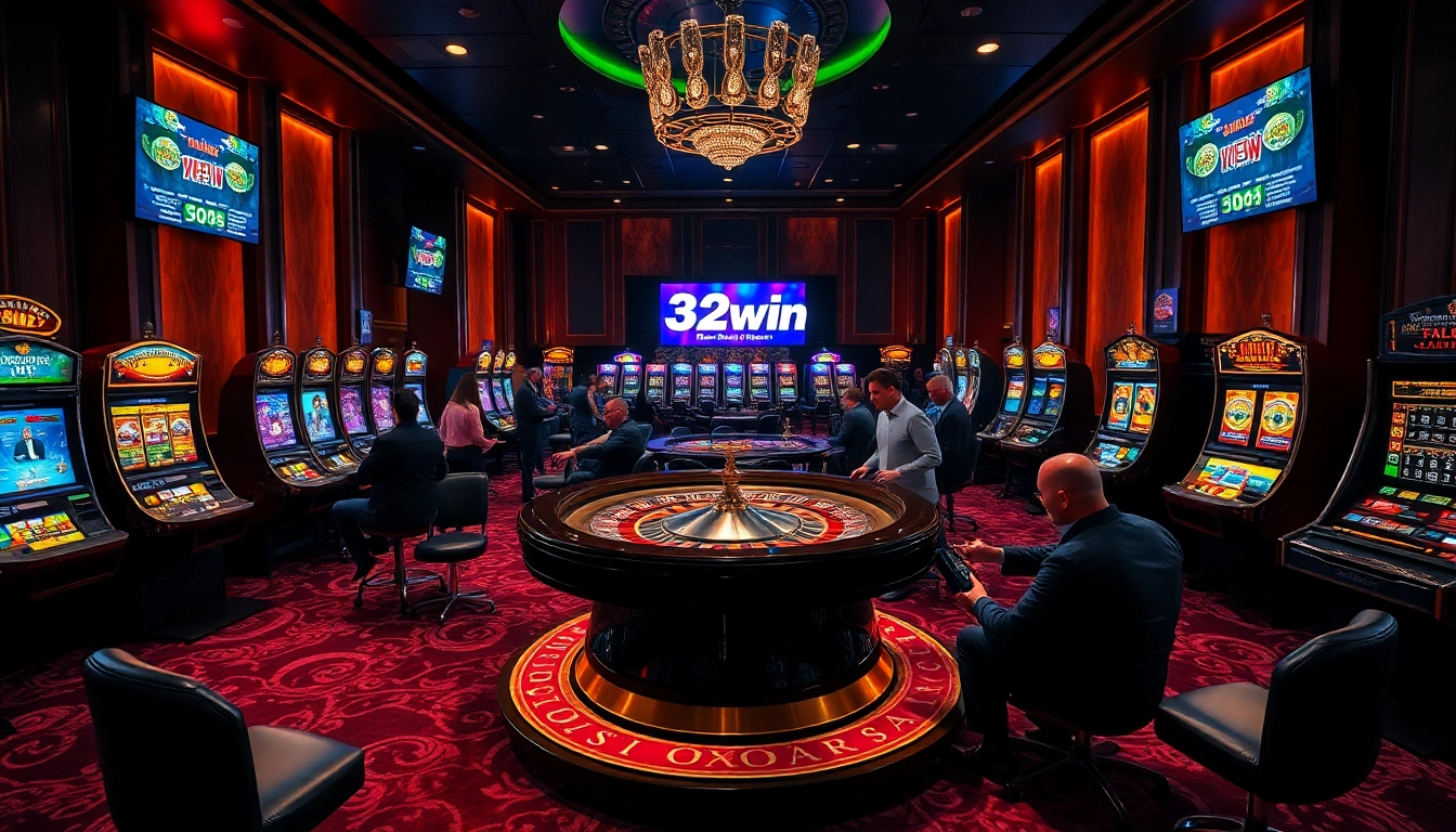 Experience the thrill of 32win with players engaged at a busy casino table.