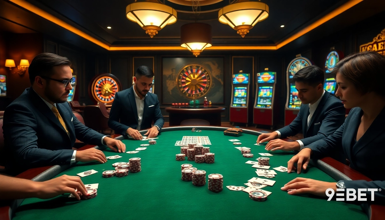 Experience thrilling poker action and vibrant casino atmosphere at 9BET.