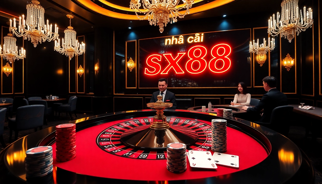 Experience the excitement of nhà cái sx88 with a vibrant roulette table featuring colorful chips and cards.