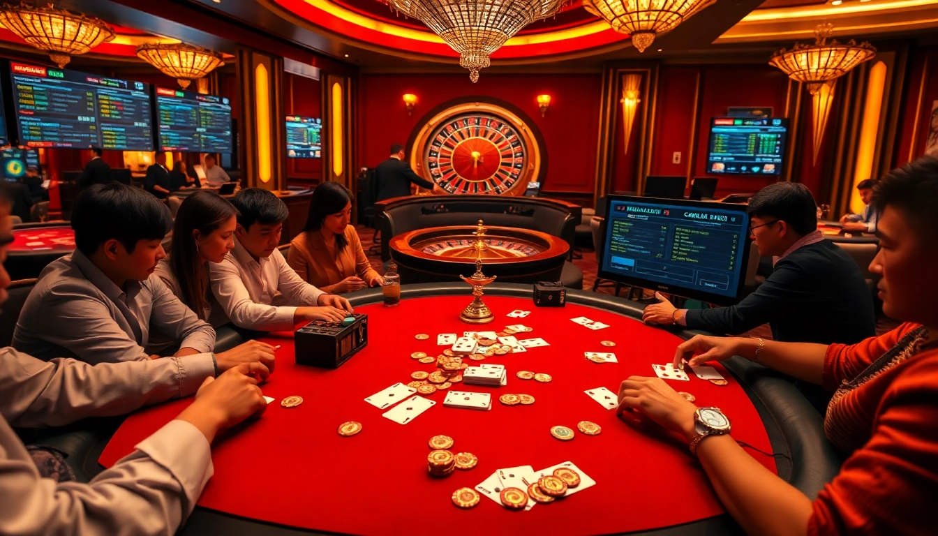 KJC poker table scene showcasing intense gameplay with vibrant chips and cards.