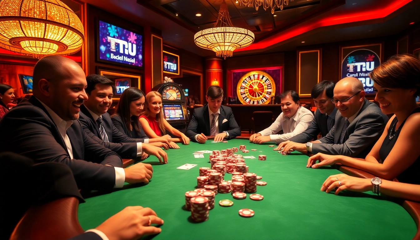 TPJ enhances casino excitement at a high-stakes poker table surrounded by eager players.