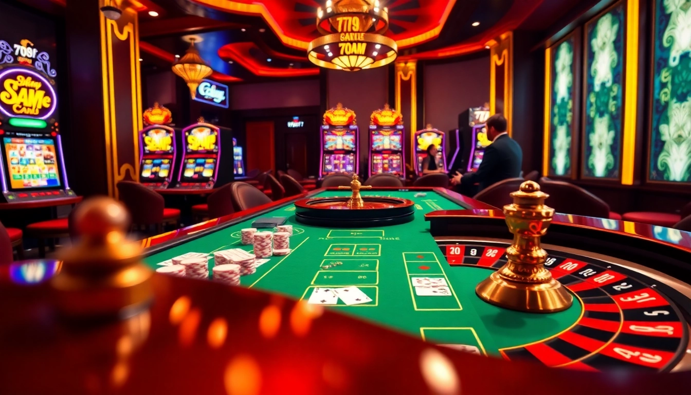 Engaging scene of 789f casino action featuring poker, roulette, and vibrant slot machines.