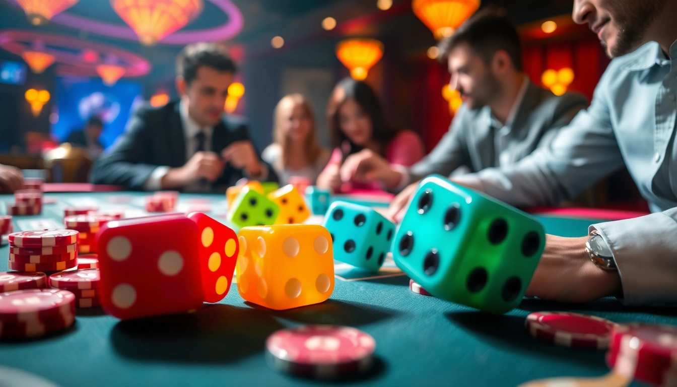 Exciting gaming scene of Tài Xỉu MD5 with colorful dice, showcasing transparency and thrill. Visit https://taixiumd5.world for more!