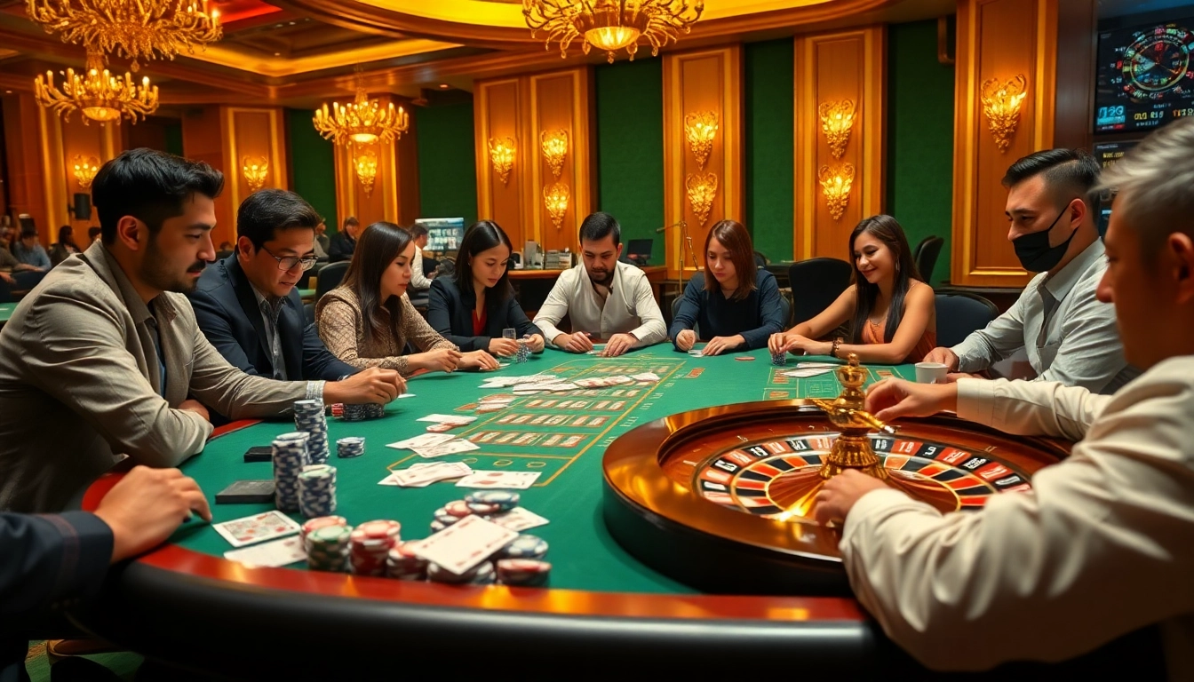 Engaging scene at https://jun88pl.com/, showcasing players at a vibrant casino table during an exciting game.