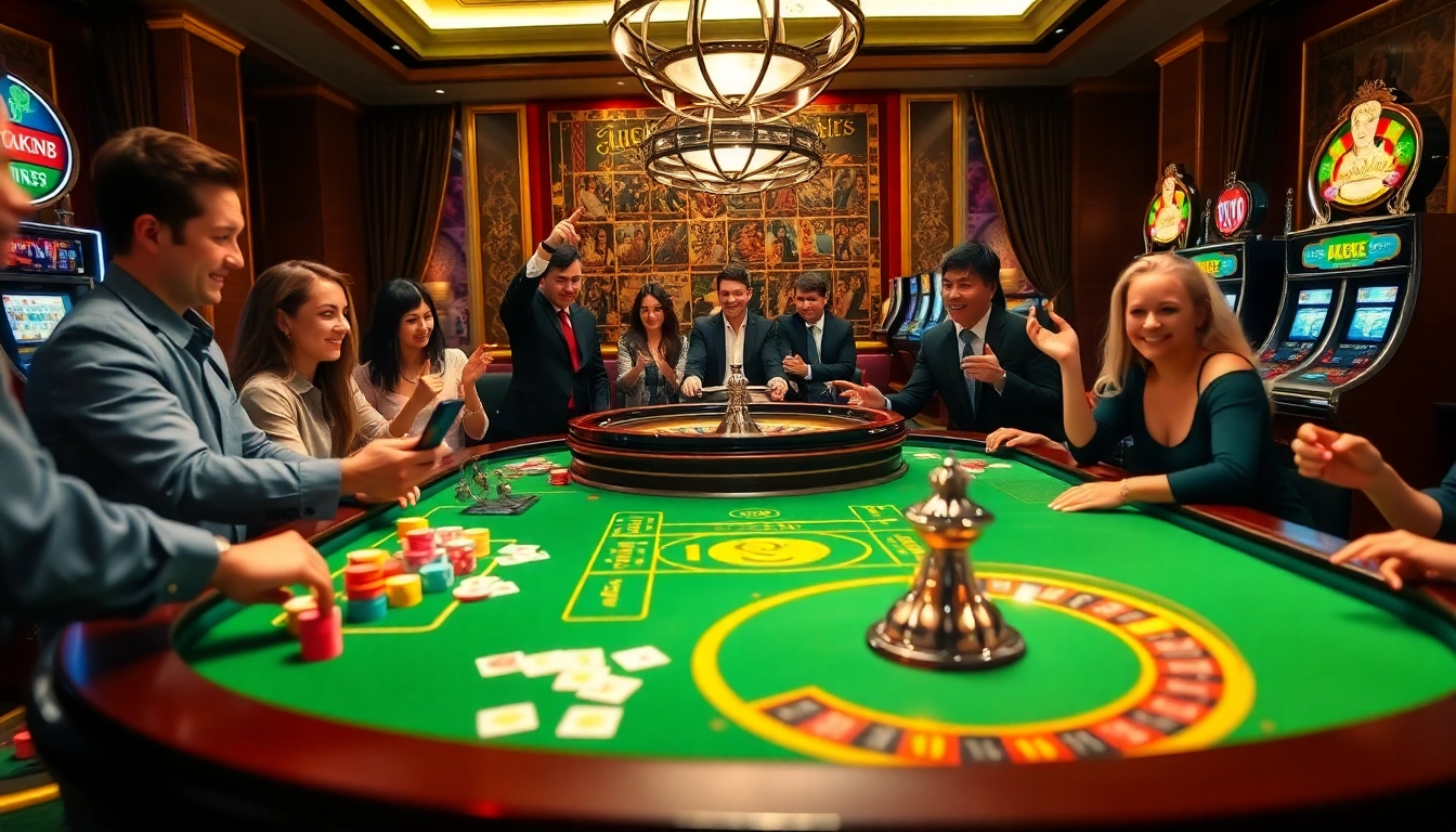 Người chơi LUCK8 tham gia tại bàn chơi sôi động, thể hiện sự phấn khích trong bầu không khí casino.
