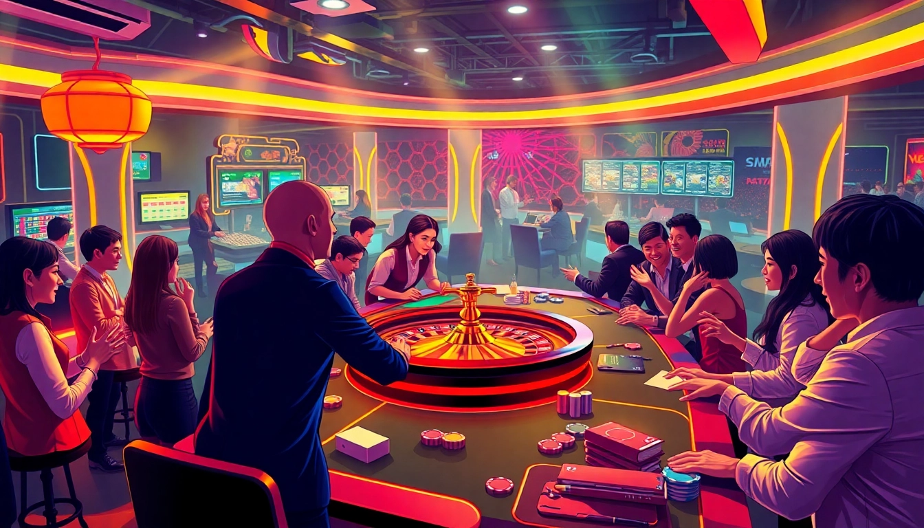 S666.nyc brings excitement with a vibrant casino gaming scene illustrating players engaging in sports betting.