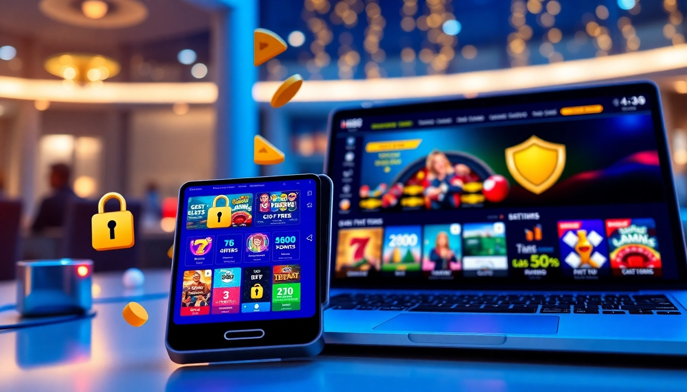 Engaging online betting scene featuring Hi88.com with vibrant casino graphics and security symbols for stimmgewitter.org.