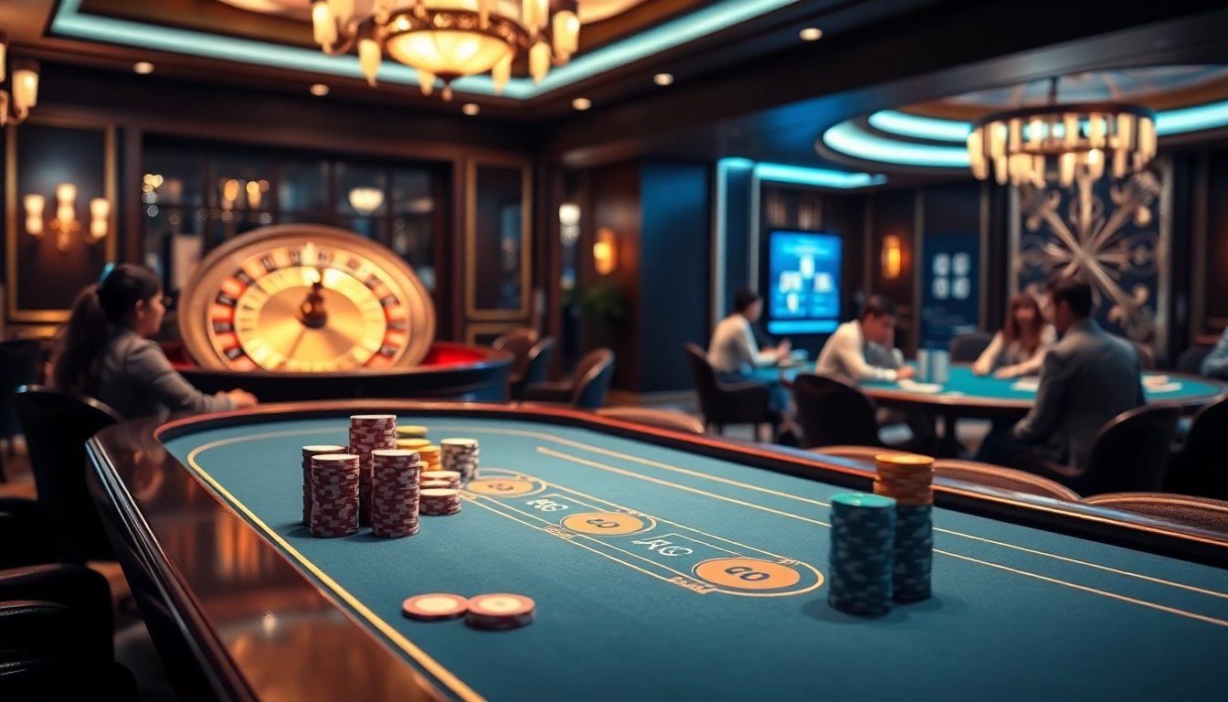 Experience excitement at a xóc đĩa online table surrounded by luxurious casino elements.