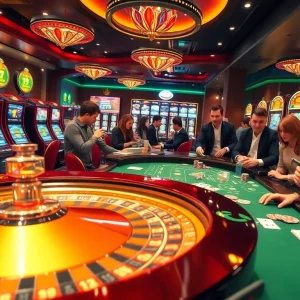 Excited gamblers engaging at a roulette table on 789f.mba casino.
