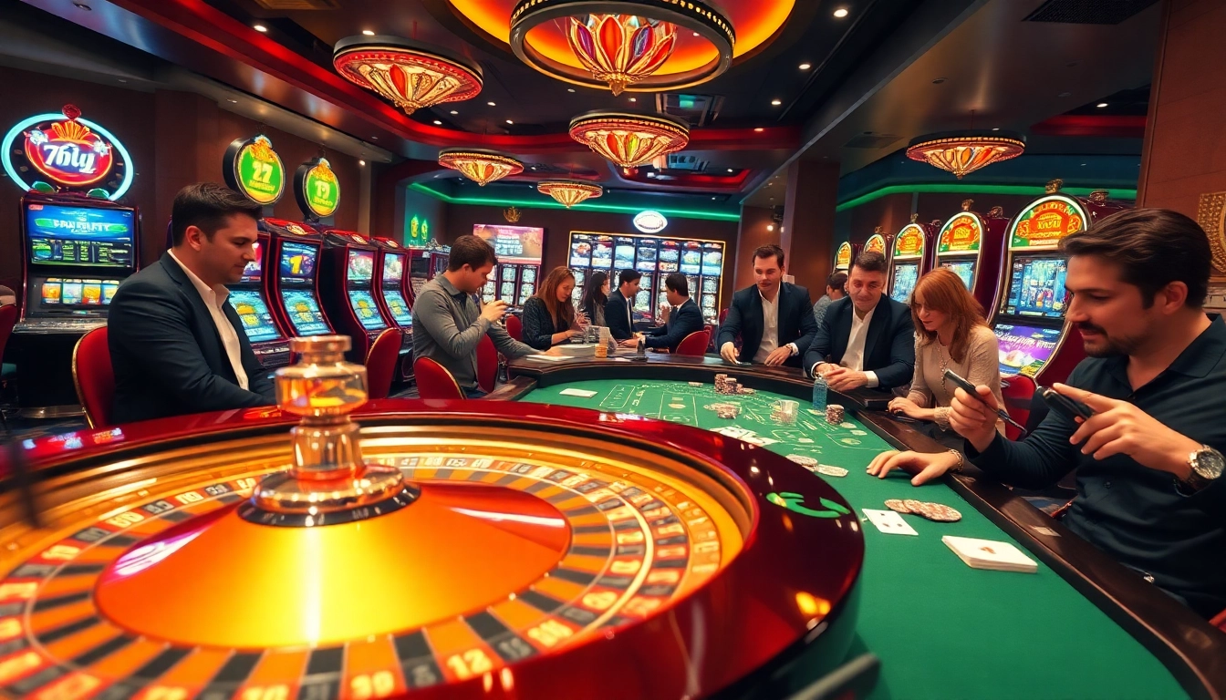 Excited gamblers engaging at a roulette table on 789f.mba casino.