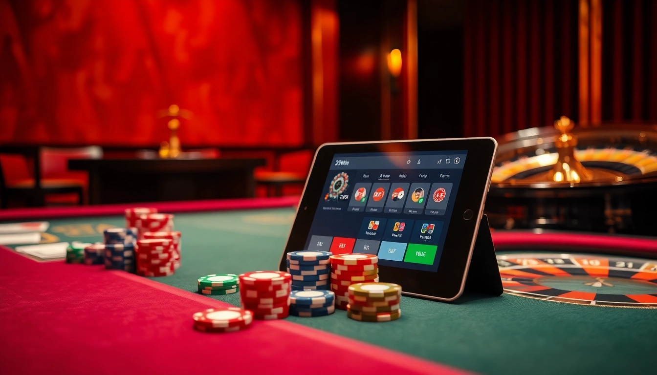 Experience the thrill of 23win with vibrant casino tables and engaging gambling elements.