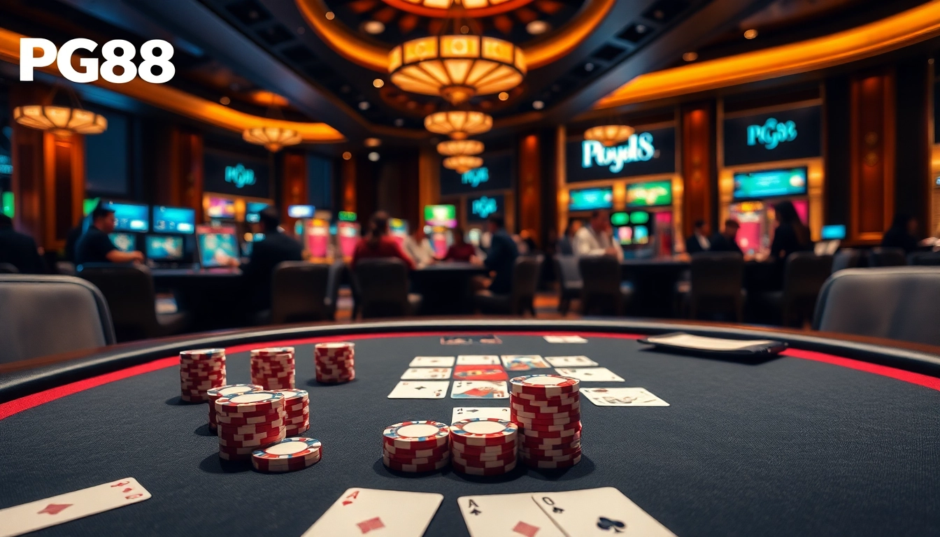 Experience high-stakes poker at PG88 with premium chips and cards in an exciting casino setting.