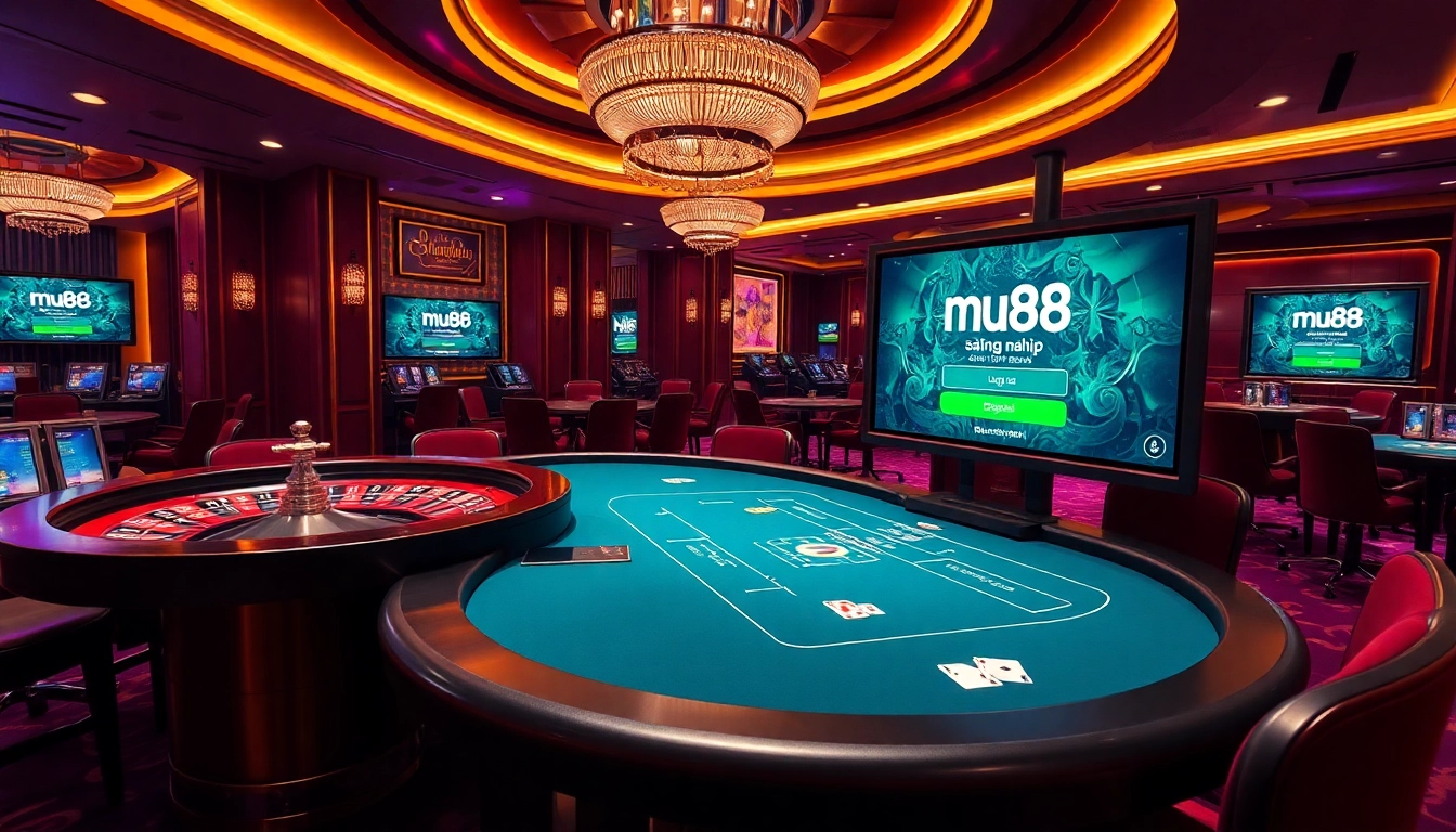 Experience excitement with mu88 đăng nhập on a luxurious casino interface featuring roulette and poker tables.