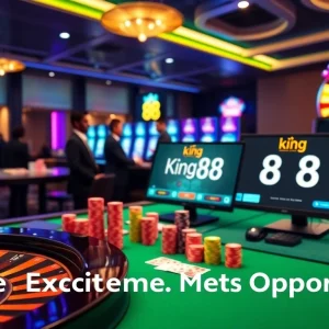 Engaging scene of King 88 online casino with players at the sleek gaming table.