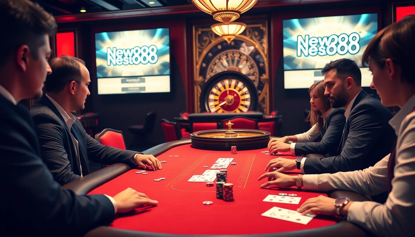 Players engaged in high-stakes poker showcasing New888's thrilling casino atmosphere.