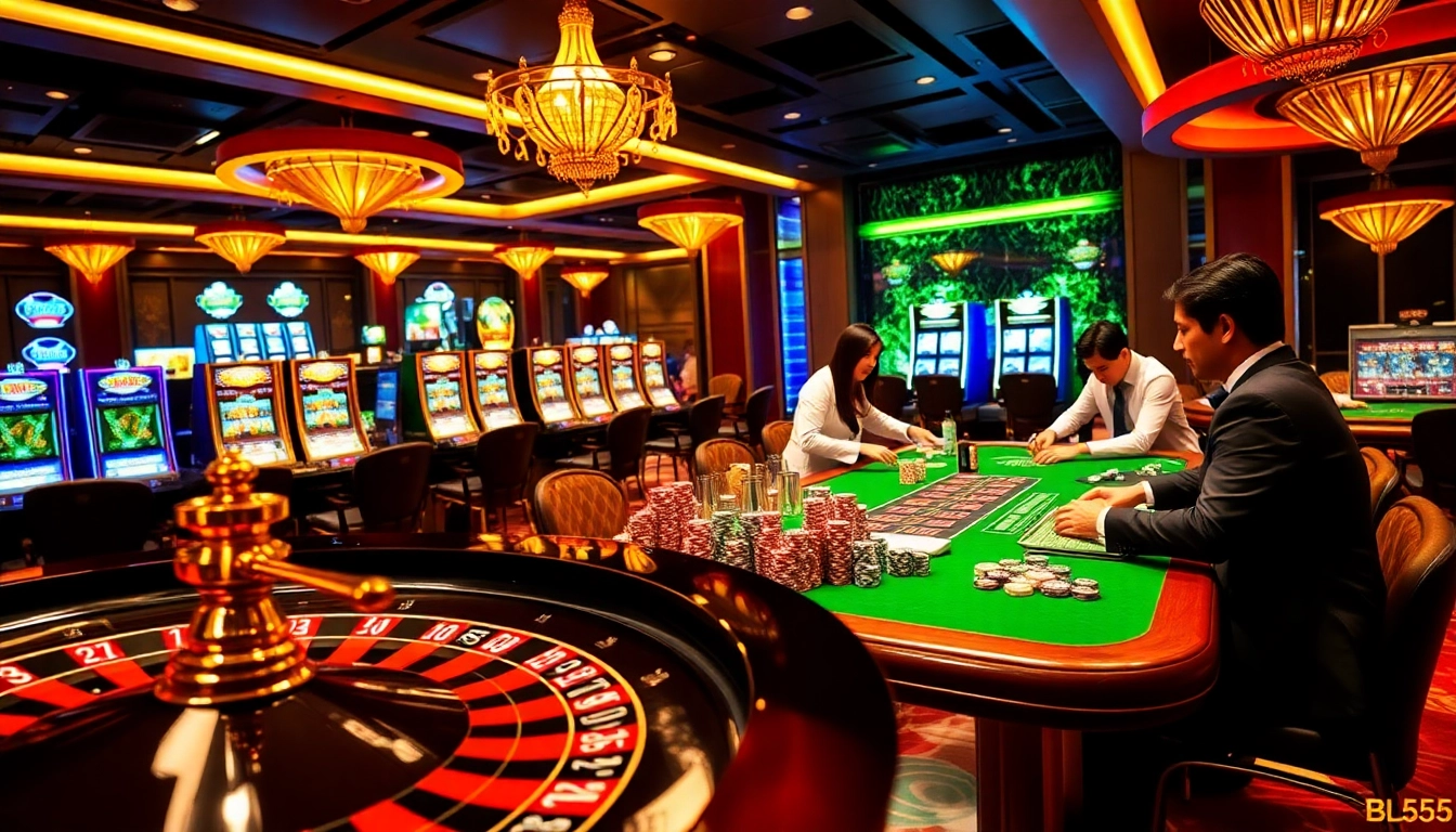 Experience the excitement of nhà cái BL555 with vibrant casino tables and thrilling gaming action.