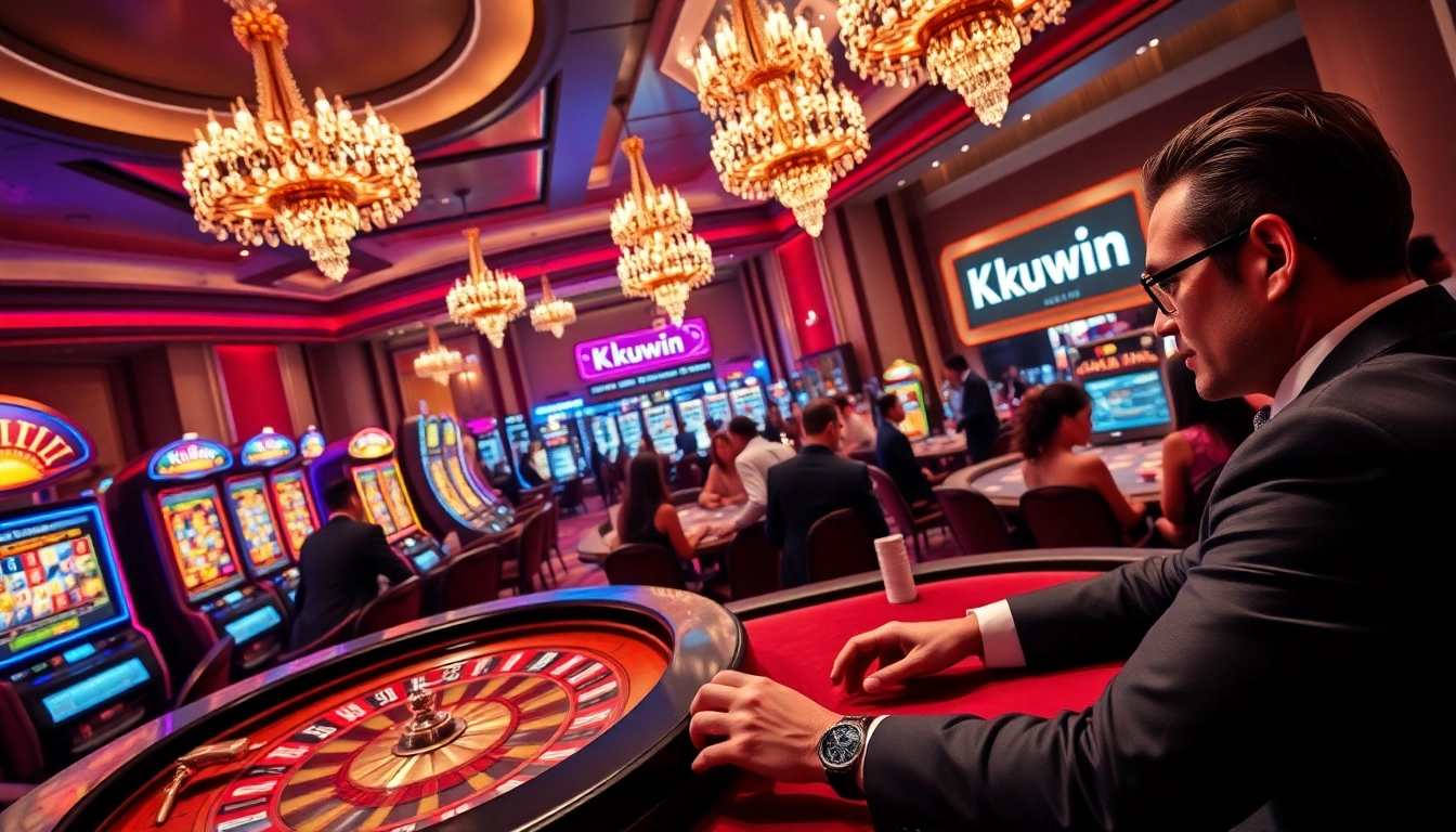 Kuwin players engaging at a vibrant casino table with luxurious decor and excitement.