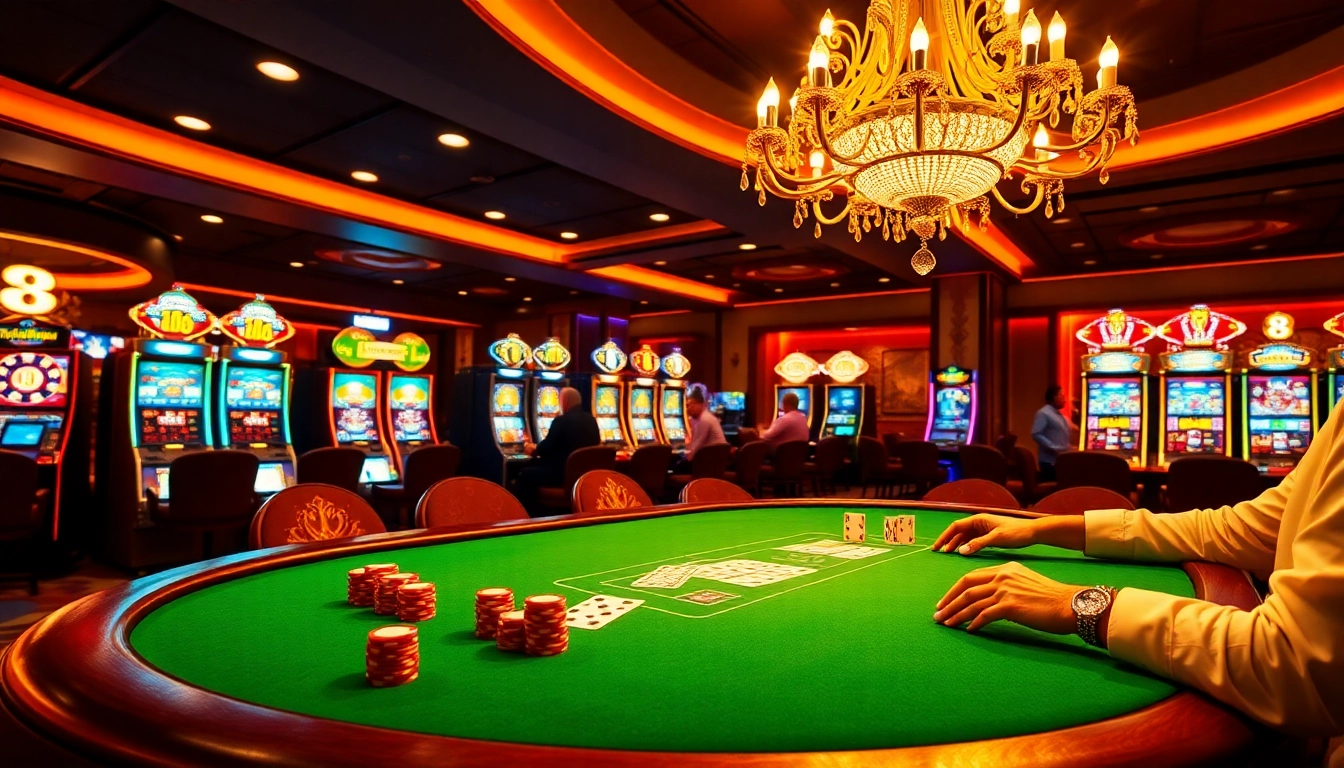 Exciting poker action featuring 33win 8 with colorful chips and luxurious casino ambiance.