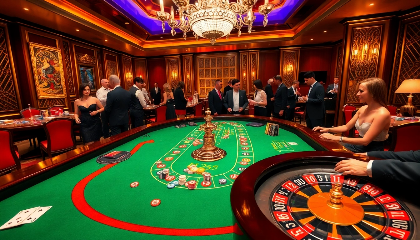 Players betting at a roulette table in a luxurious setting at https://rikvip368.com, capturing the excitement of casino gaming.