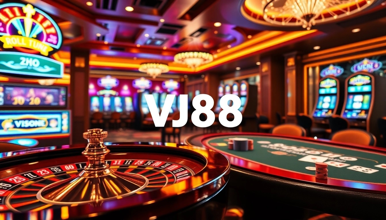 Players enjoying a thrilling moment at the VJ88 casino, with vibrant tables and exciting gameplay.