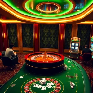 Experience high-stakes gaming action at trang chủ e2bet with vibrant casino visuals, poker tables, and roulette wheels.