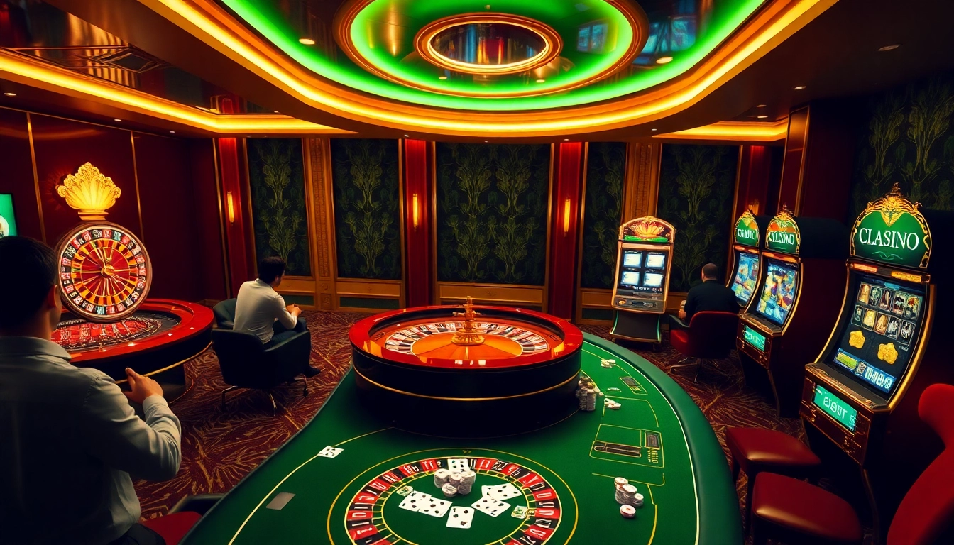 Experience high-stakes gaming action at trang chủ e2bet with vibrant casino visuals, poker tables, and roulette wheels.