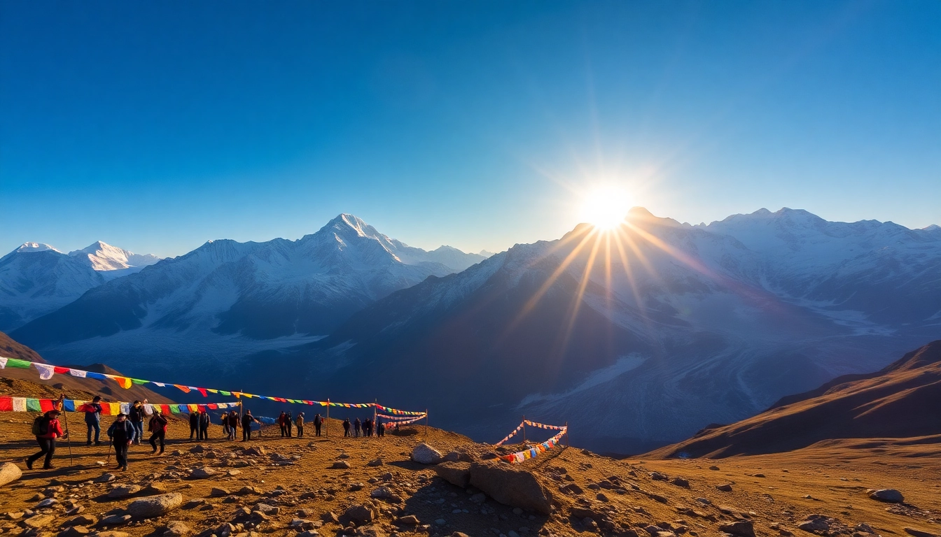 Vibrant trekking scene on the Everest base camp trek packages with breathtaking mountains.
