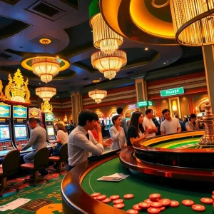 Experience the thrill of nhà cái PS99 at a luxurious casino gaming floor full of excitement.