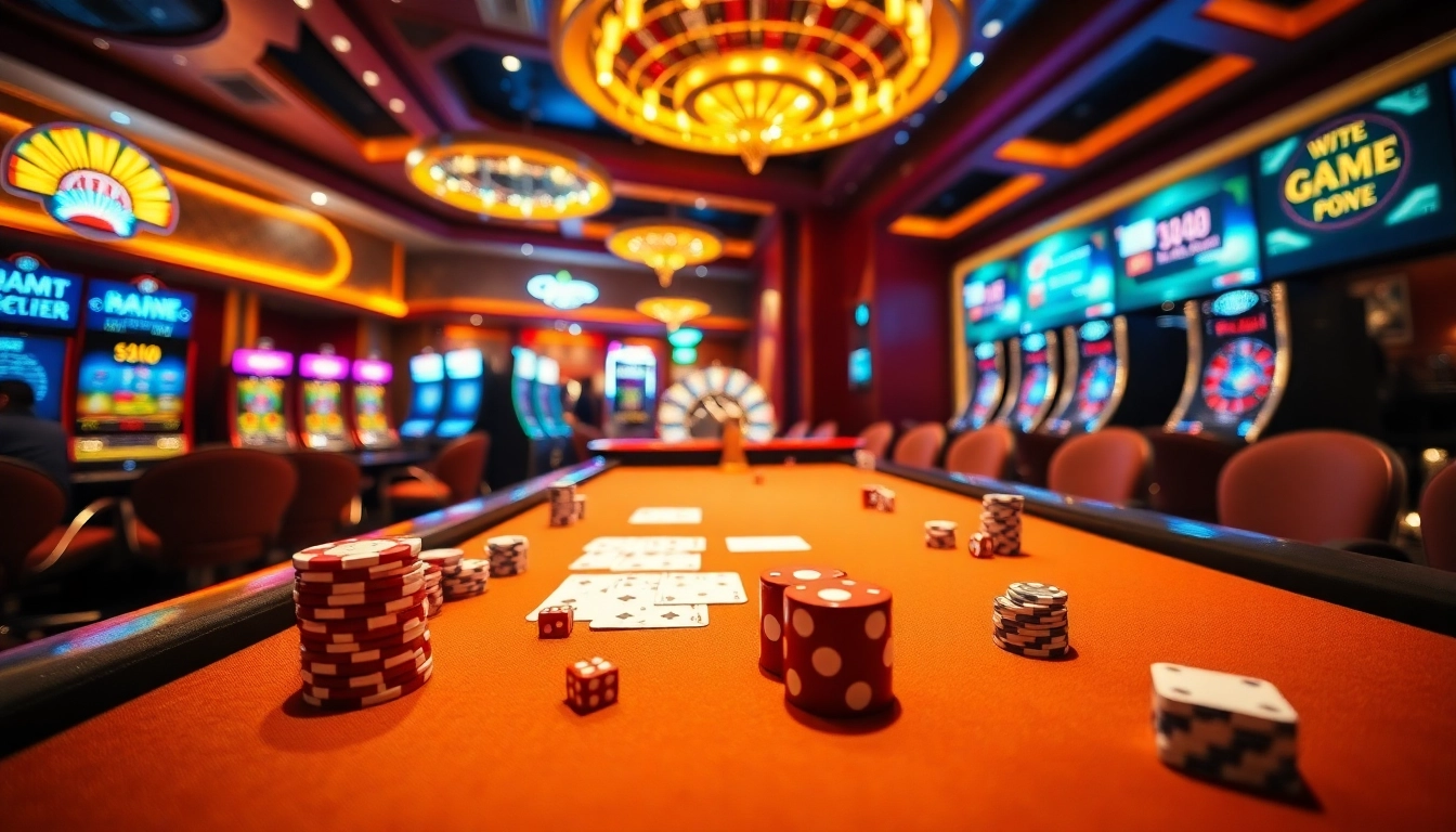 A lively casino scene showcasing players at a gaming table at lc88.com, highlighting excitement and engagement in online gambling.