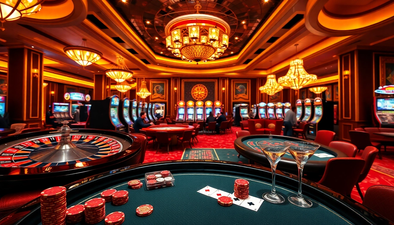 Players enjoying a thrilling game experience at https://69vn.br.com/ with vibrant tables and luxury decor.