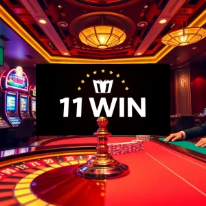 Engage in thrilling online gambling at https://11win.vc/ with vibrant casino elements like roulette and poker chips.