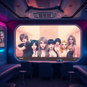 Engaging NSFW character avatars in a futuristic interactive AI space.